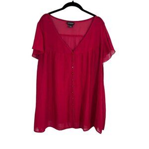 Lane Bryant Neutral Top 22 Red Flowy Festive Holiday Chic Feminine Workwear 80s
